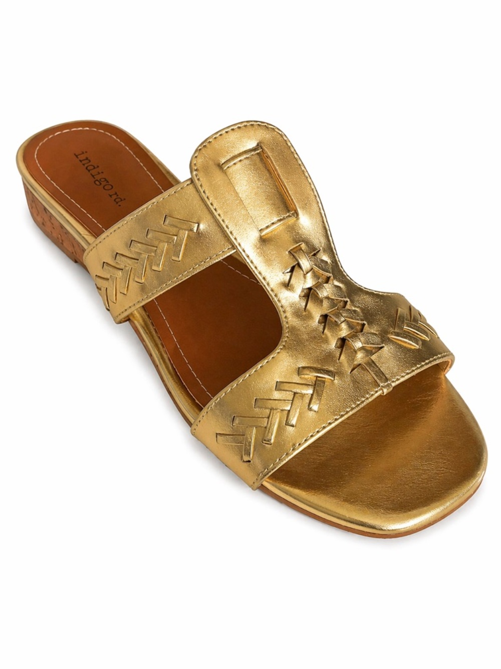 Indigo Rd Gold Metallic Sandals Women’s 9M Braided T-Strap Slip-On Wedge - Picture 3 of 5